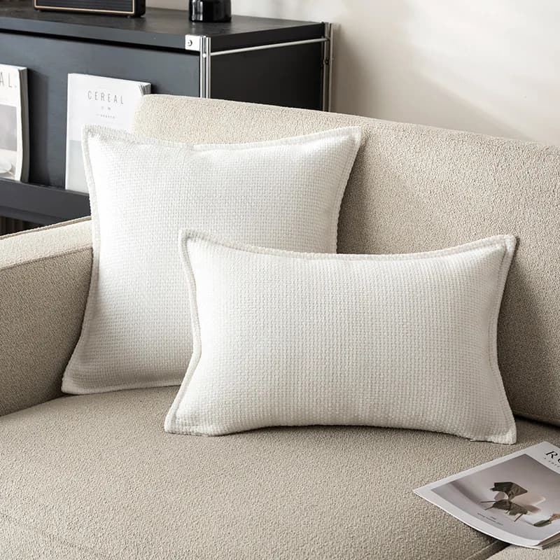 Housse de coussin en chenille tissée bleu uni gris