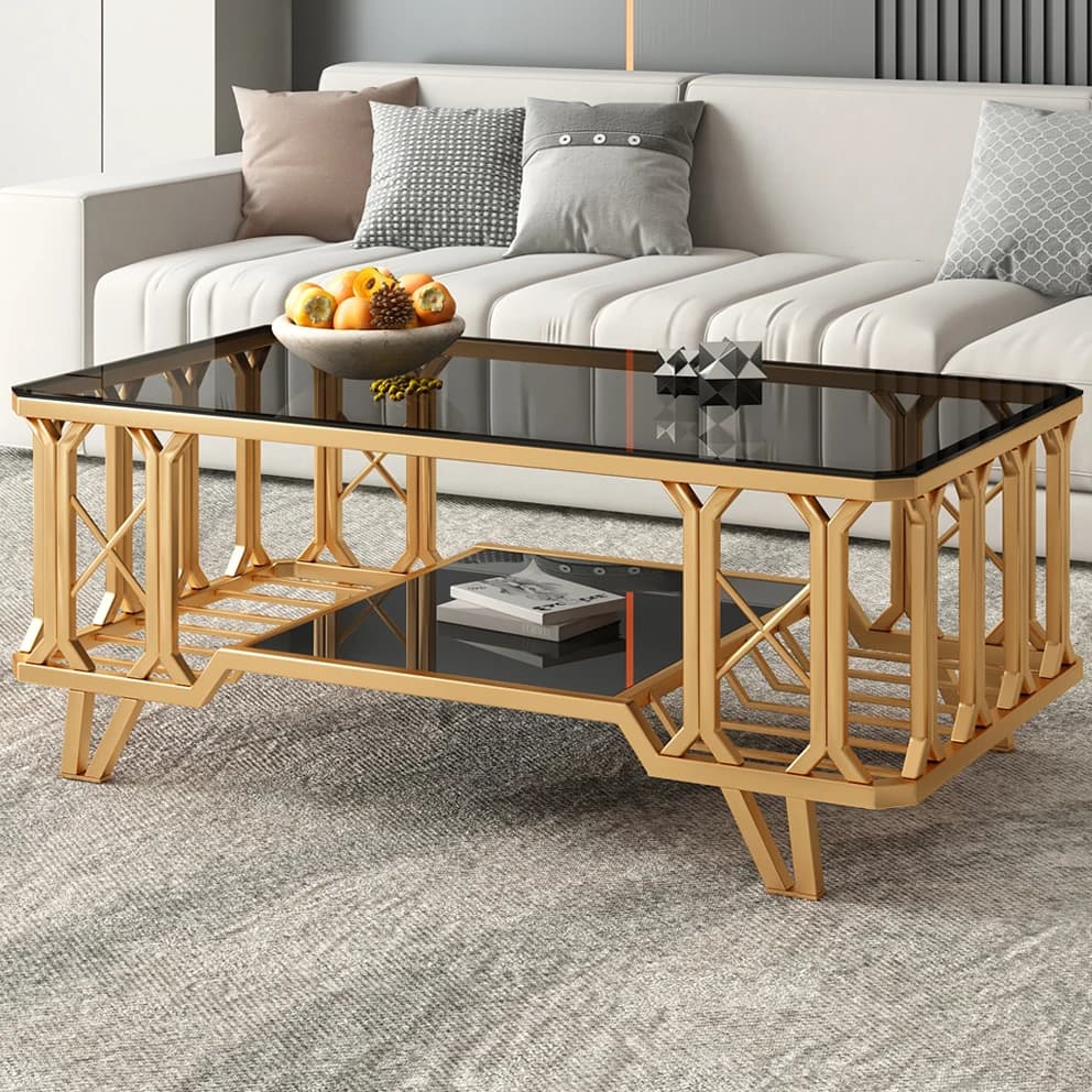 Table Basse rectangulaire avec pieds en métal, Design de luxe, moderne et Unique, esthétique, Glam,