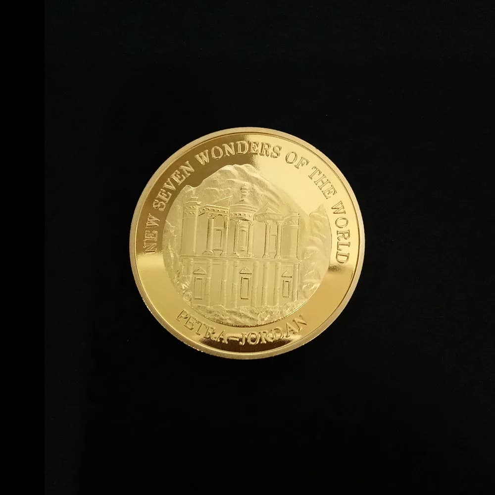 Collection de pièces de monnaie des sept merveilles du monde, Badge commémoratif plaqué or, pièce de