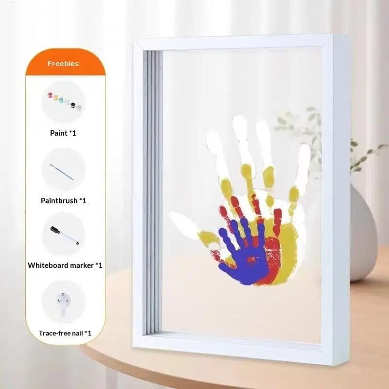 1 Kit de cadre photo en bois DIY pour empreintes de mains de famille, avec 6 peintures, stylos, gomm