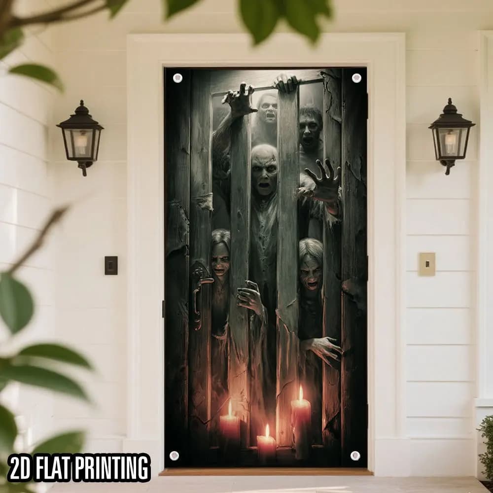Décoration de porte Zombie d'halloween, impression plate 2D Durable, aucune alimentation requise, In