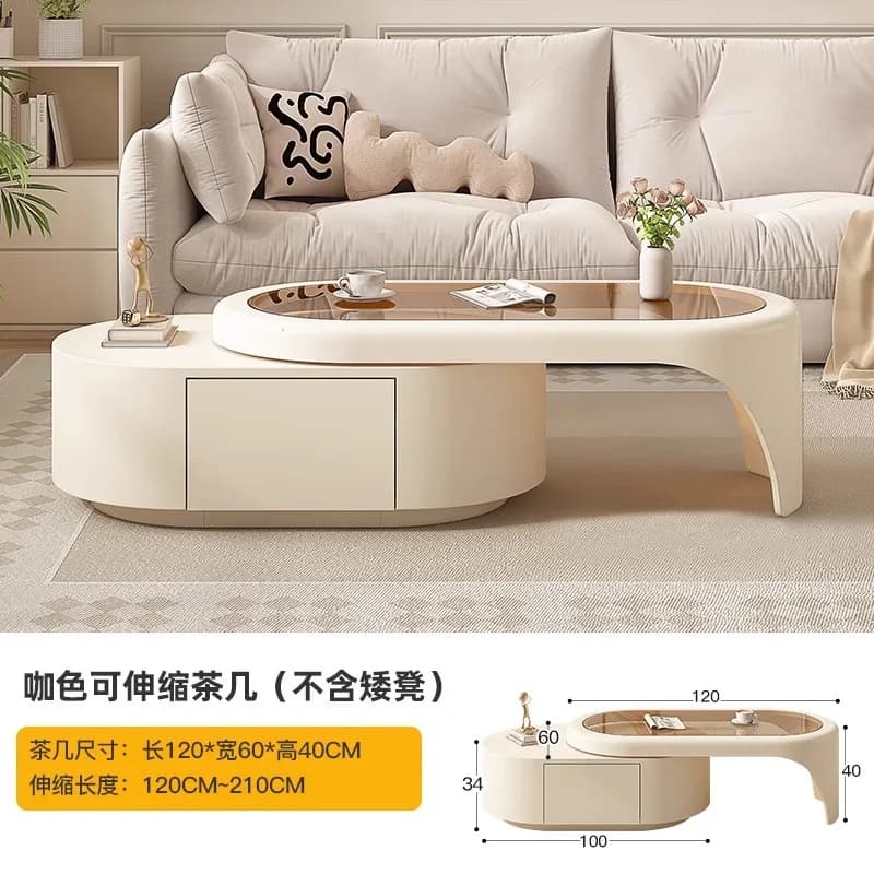 Table basse de luxe de beauté avec rangement, ovale, modulaire européenne, Table basse esthétique fr