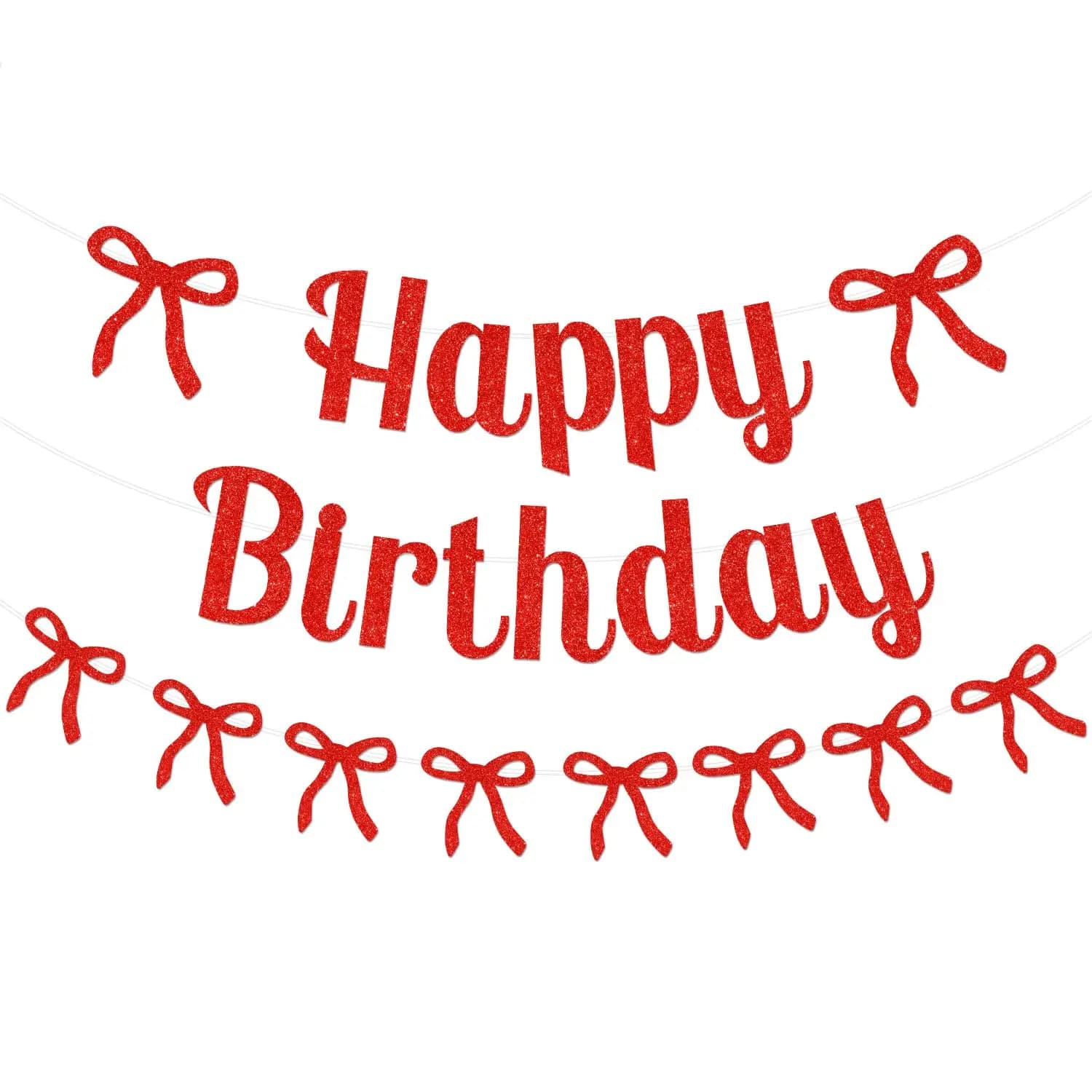 Guirlande de bannière joyeux anniversaire avec nœud rouge, 1 ensemble, décorations de fête, Coquette