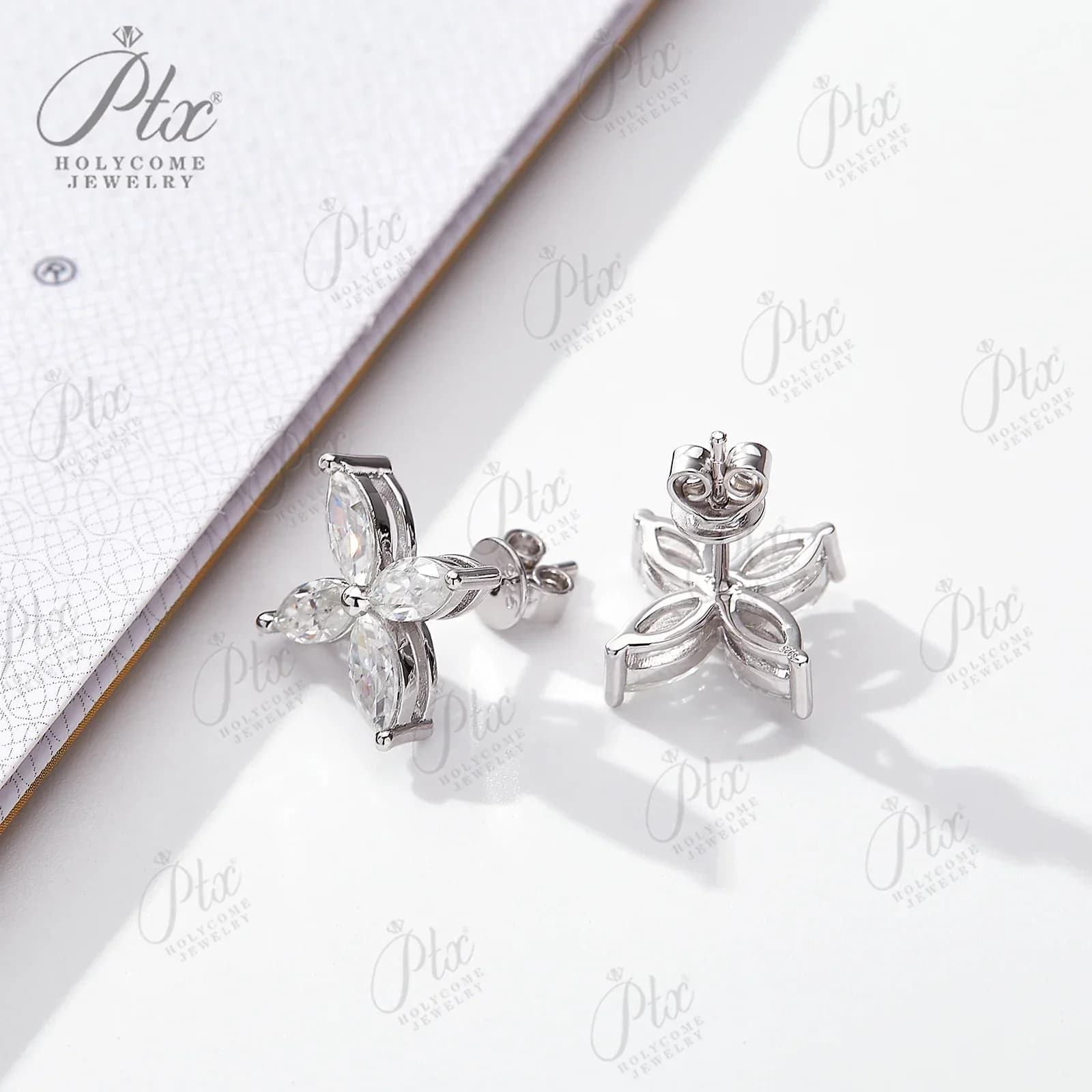 Boucles d'oreilles en Moissanite en forme de Marquise, bijoux couleur D, plaqué argent Sterling 100%