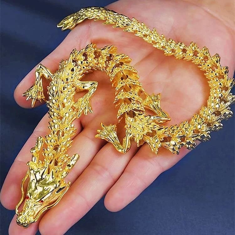 Statue de dragon doré en alliage 3D majestueuse avec membres mobiles - Décoration de bureau à domici