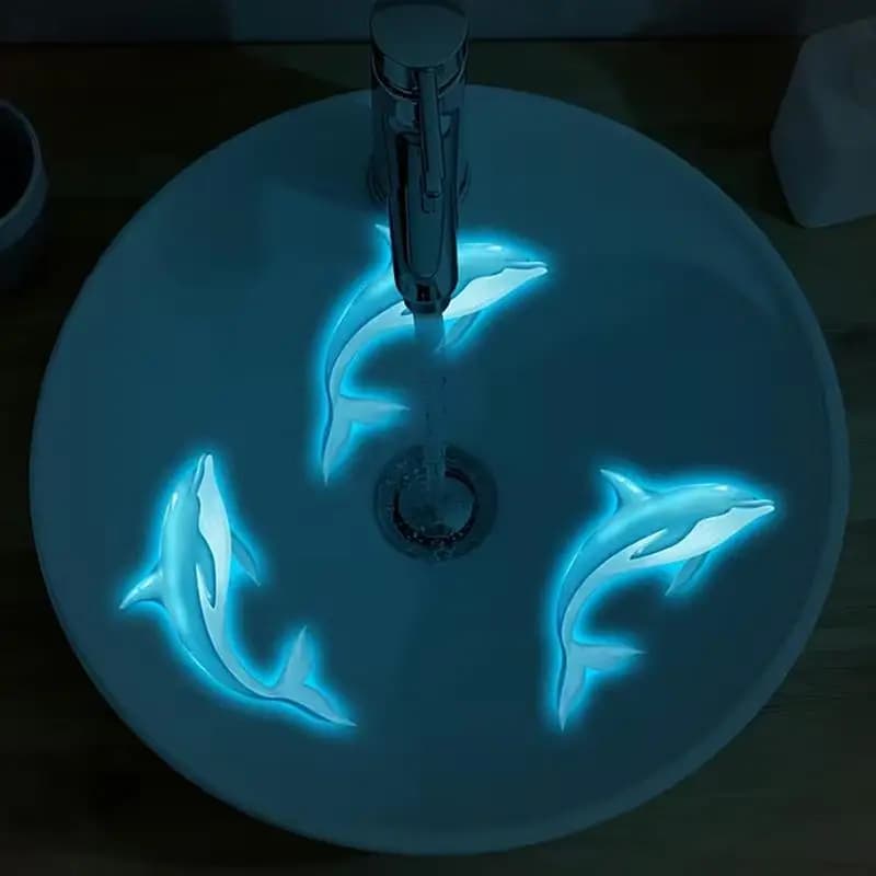 Autocollant dauphin qui brille dans le noir, autocollant lumineux auto-adhésif amovible pour lavabo