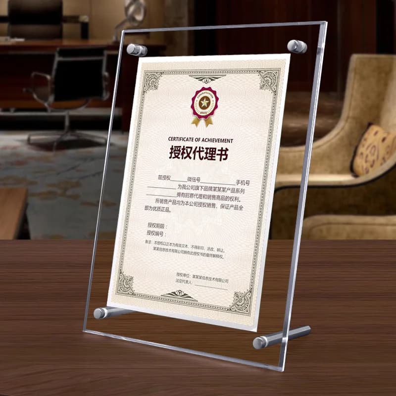 Cadre Photo en acrylique transparent, affichage de bureau sans cadre, format de document autoportant