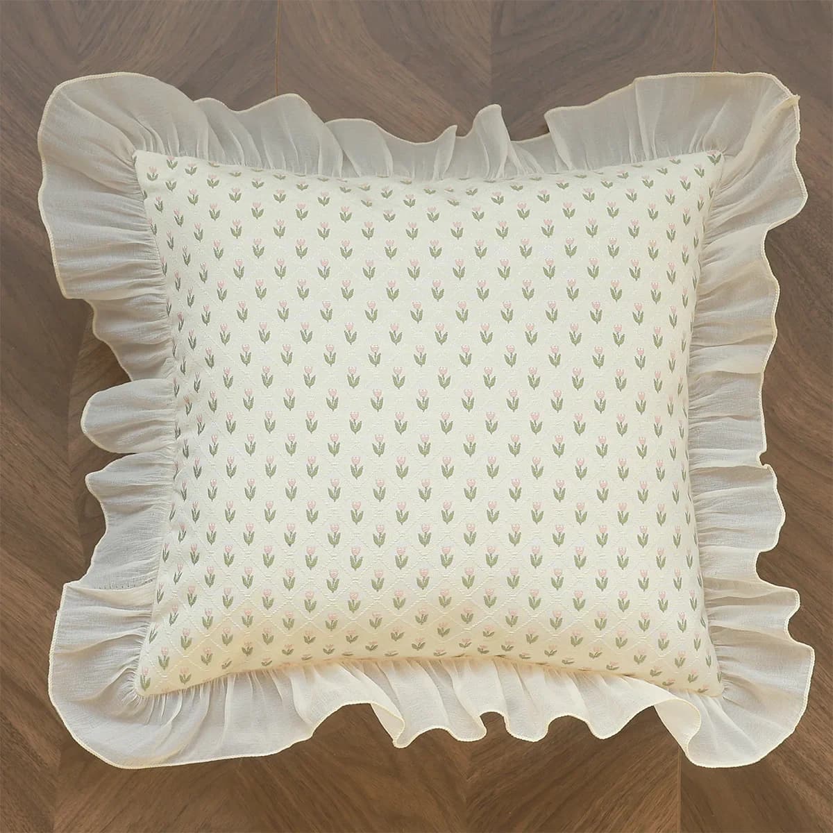 Housse de coussin en maille blanche crème à volants, style français, pour chambre de jeune fille, ca