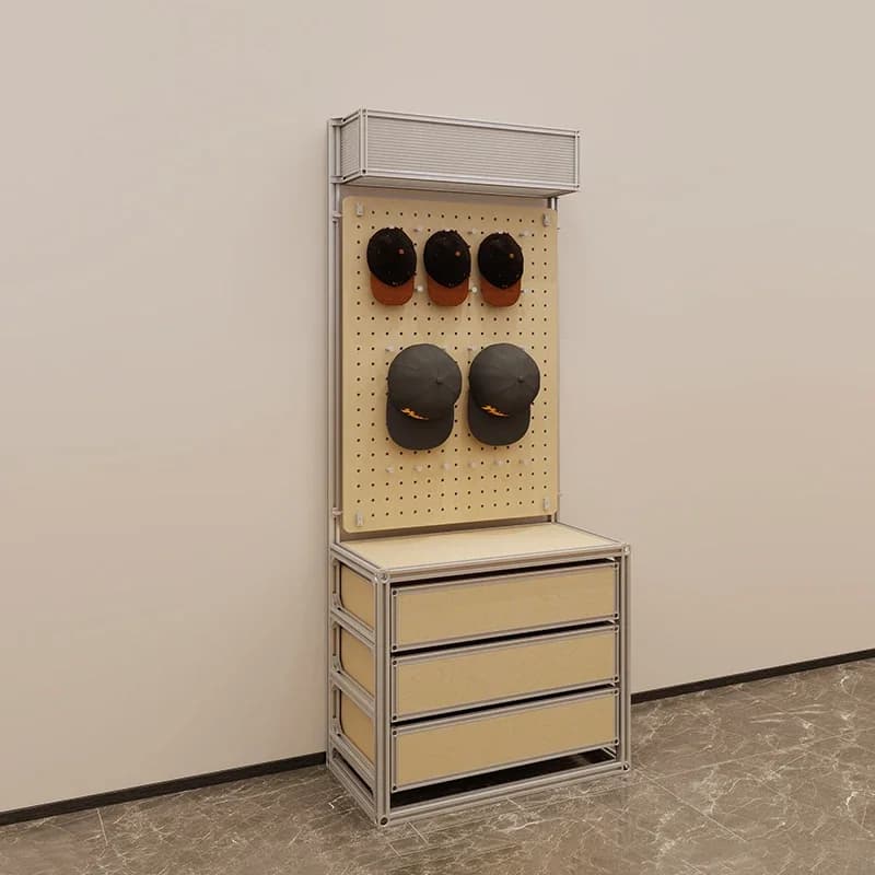Présentoir à chapeaux, vitrine, présentoir pour magasin de vêtements, panneau perforé avec cadre et