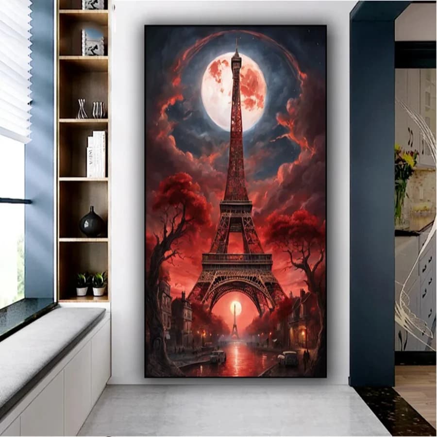 Mosaïque de diamant carré complet, paysage de nuit romantique de Paris, peinture diamant, bijoux à b