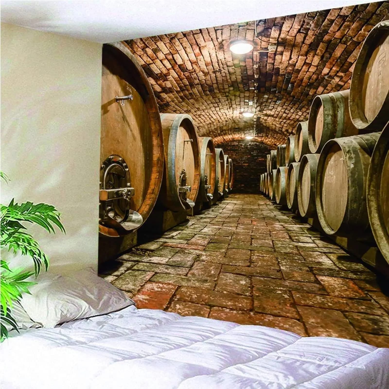 Vintage brique mur cave à vin salon tapisserie vin Ltaly chêne baril froid foncé cave souterraine te