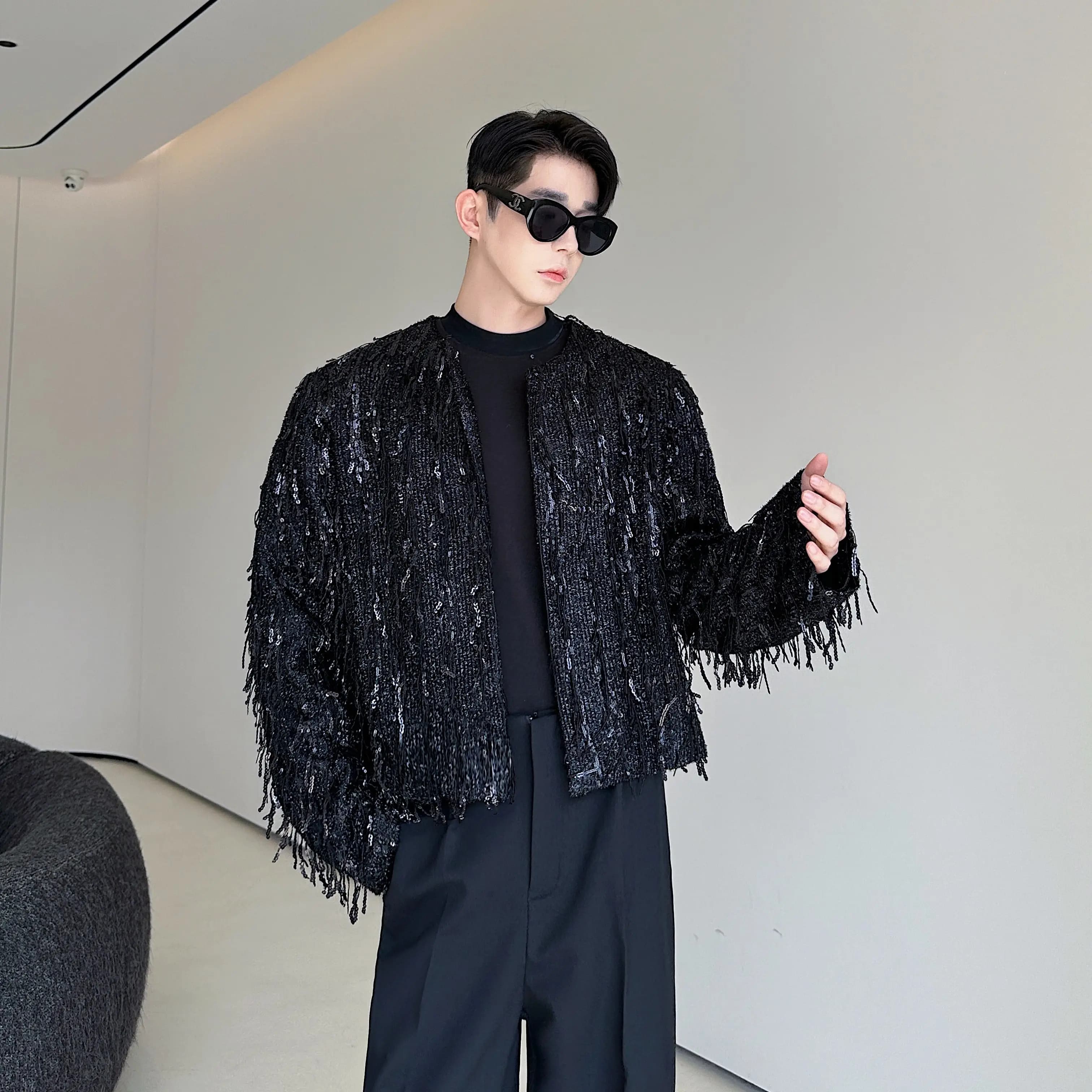 Veste de luxe à sequins pour homme, rouge/noir, élégante, pour chanteur, présentateur, mariage, bal