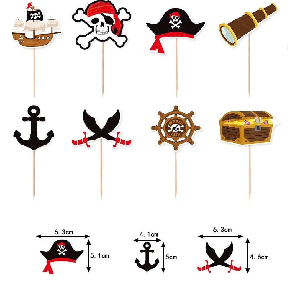 Décoration de gâteau de fête d'anniversaire à thème pirate, inserts de gâteau de joyeux anniversaire