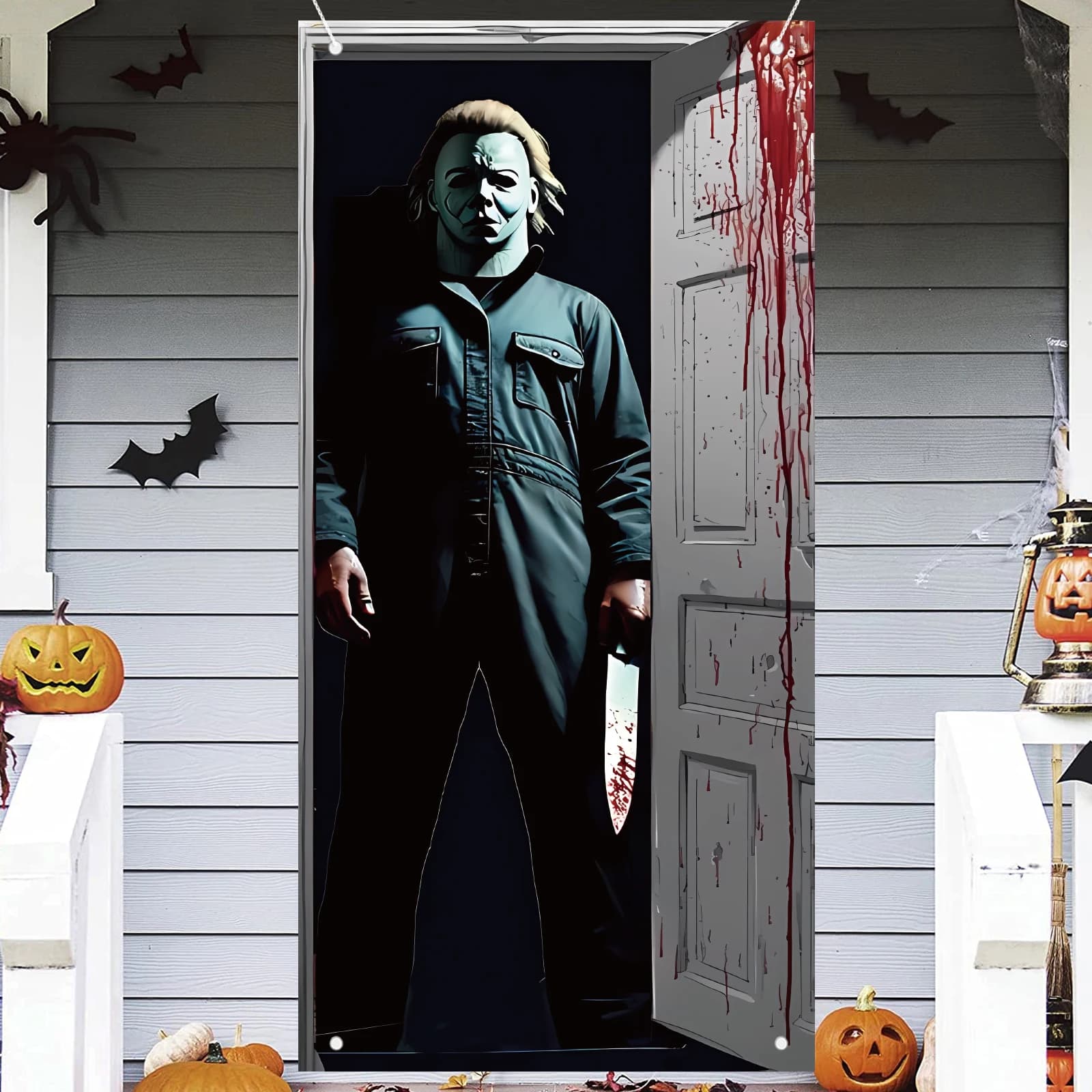 Couverture de porte d'Halloween effrayante, bannière de porte d'Halloween, couverture de décoration