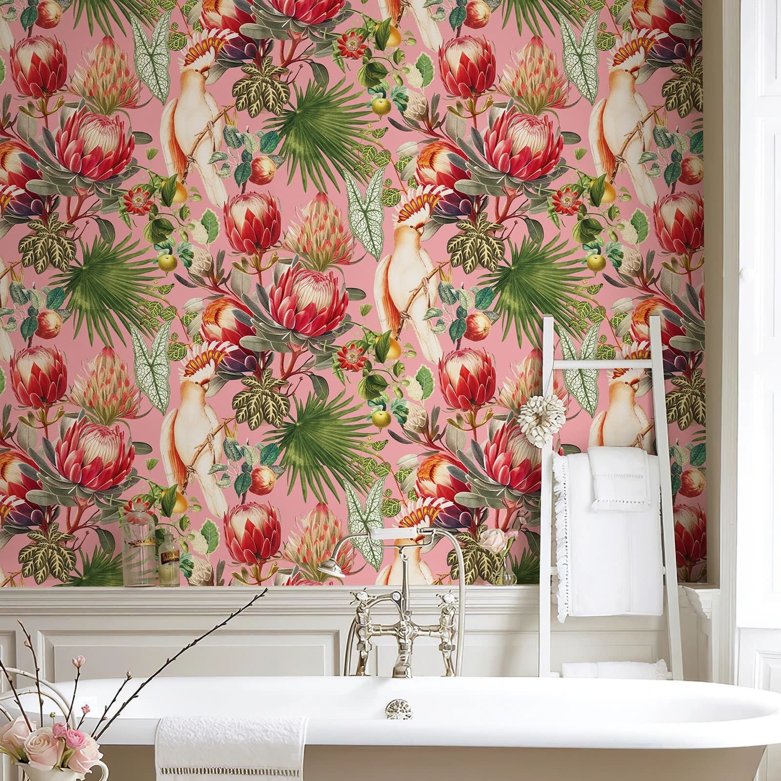 Papier peint classique fleur monarque rose, grande fleur chic, décoration murale en vinyle, peler et