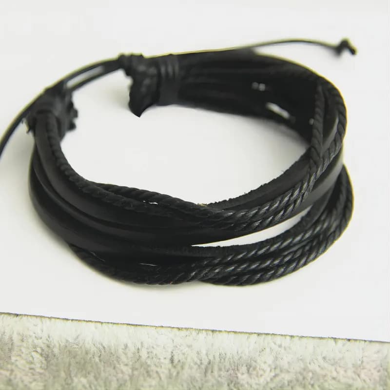 Bracelet en cuir multicouche tissé à la main pour hommes, mode loisirs, sangle de poignet à lacets f