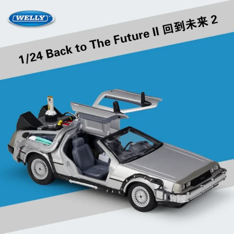 Welly 1:24 DMC-12 DeLorean Time Machine - Modèle de voiture en métal moulé sous pression - Collectio