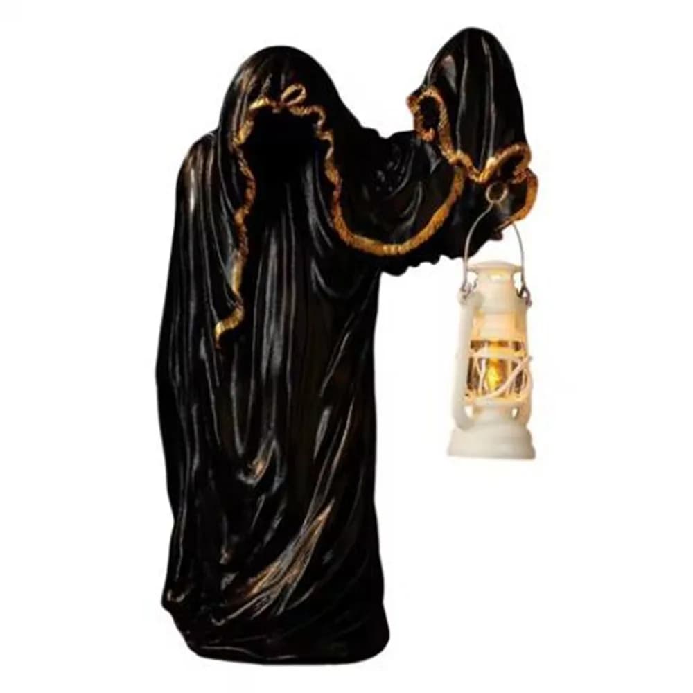 Lanterne facteur de l'enfer en résine, Statue décorative effrayante en résine d'ermite avec lanterne