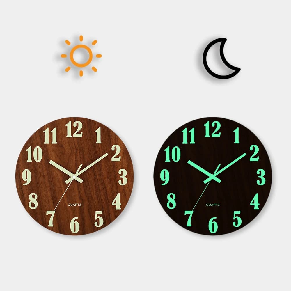 Horloge murale lumineuse en bois de 12 pouces, lumière silencieuse dans la nuit sombre, mode nordiqu