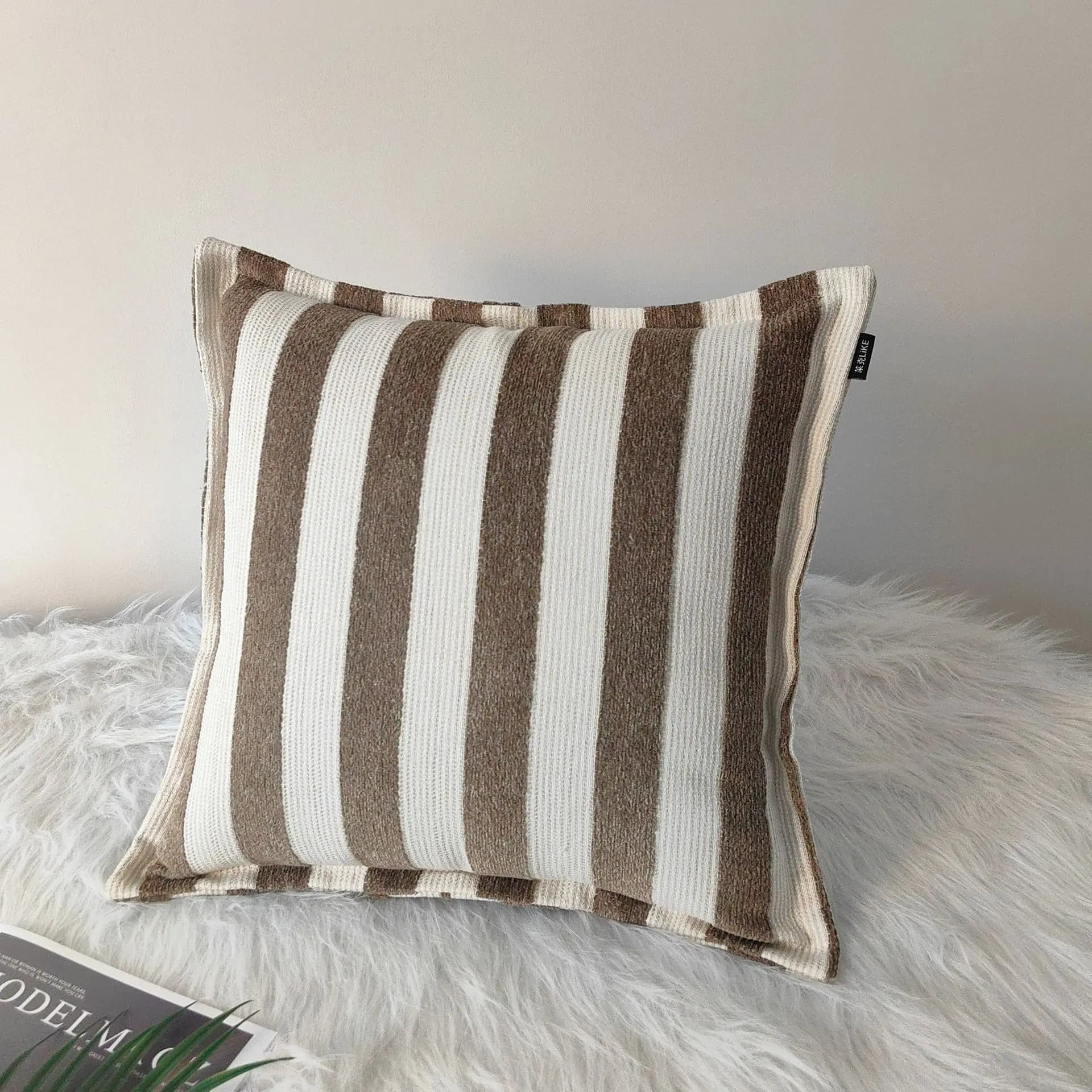 Housse de coussin jacquard rayée marron rétro moderne, housses de coussin texturées, décoratives, lu