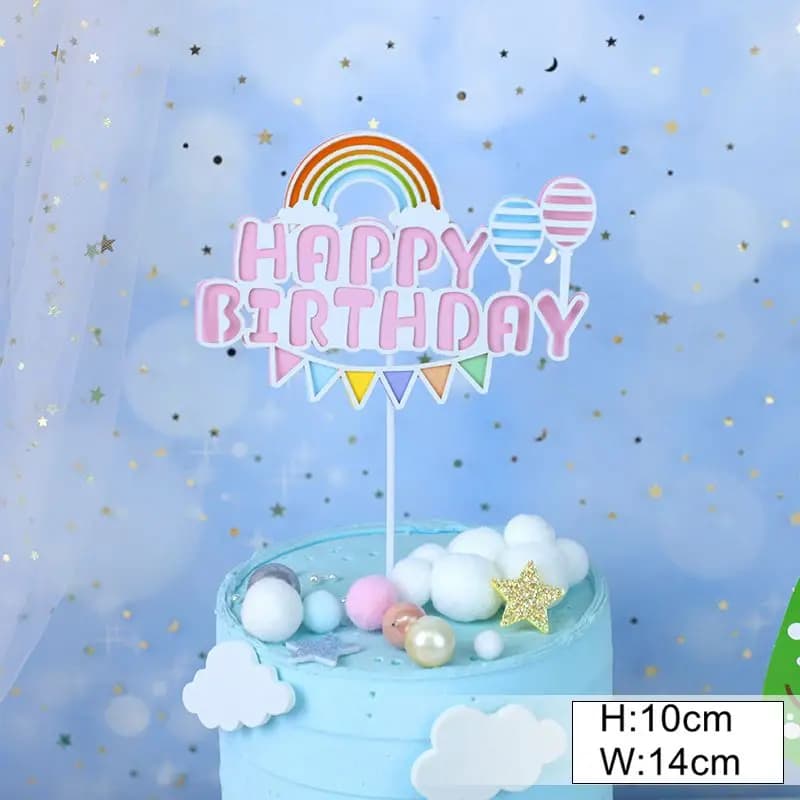 Décoration de gâteau en forme d'arc-en-ciel, joyeux anniversaire, Chi, ballon en forme de cœur, dess