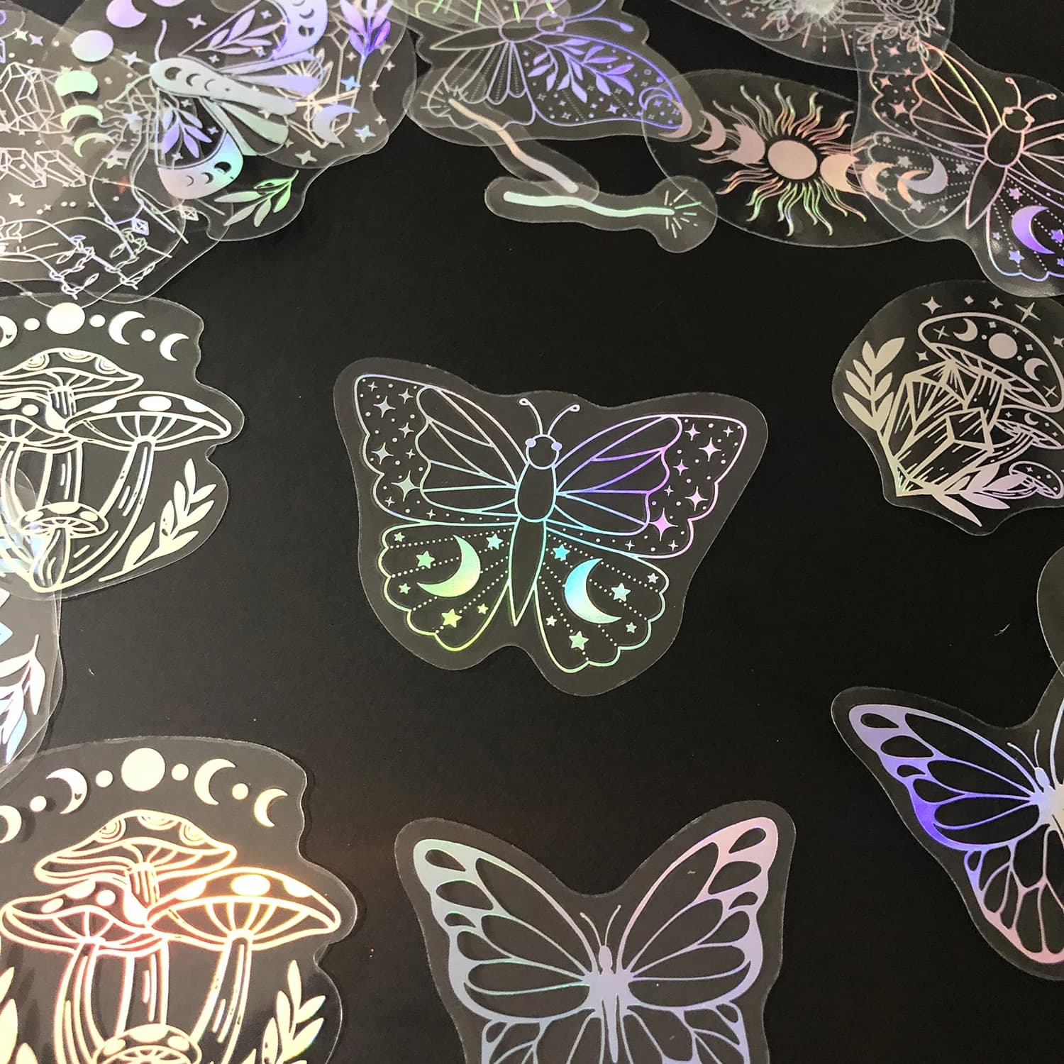 Autocollants holographiques à paillettes, 40 pièces, autocollants décoratifs transparents et brillan