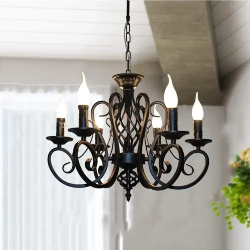 Lustre rétro à bougie en fer, 6 lumières suspendues de ferme, luminaire Vintage en métal pour chambr