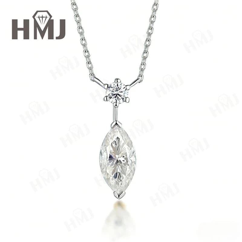 Collier en moissanite taille marquise et ronde 1 carat, en argent sterling 925/or 10K/14K, couleur D