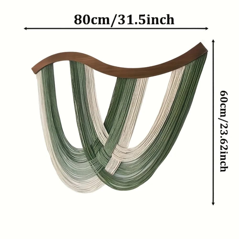Décoration murale en macramé, arche en bois, grande tapisserie tissée bohème avec des pompons vert b