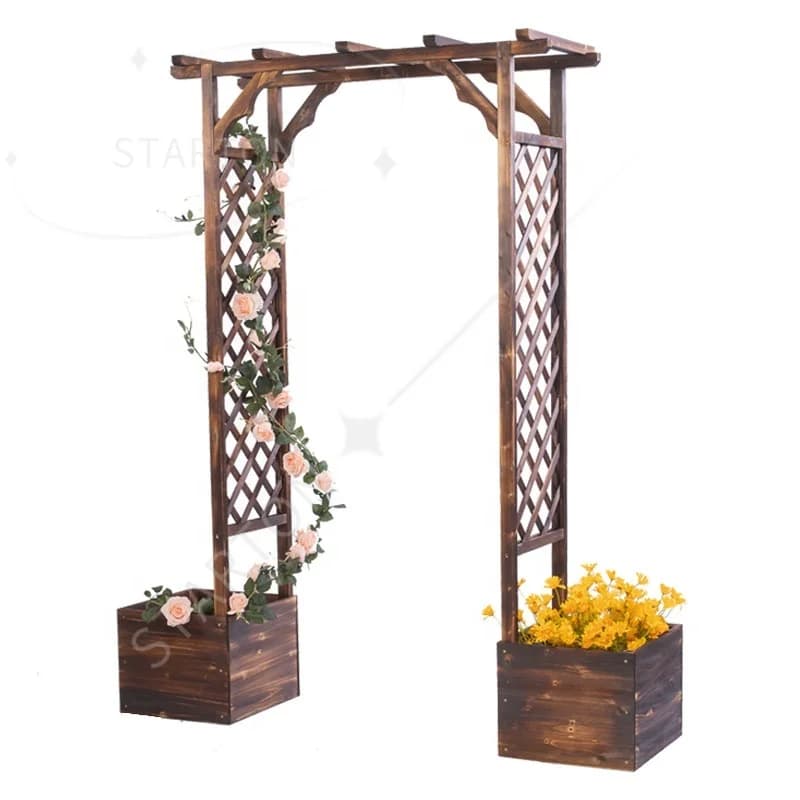 Plante de jardin ornée, jardinière en bois, arc de mariage, tonnelle avec Pot de fleur
