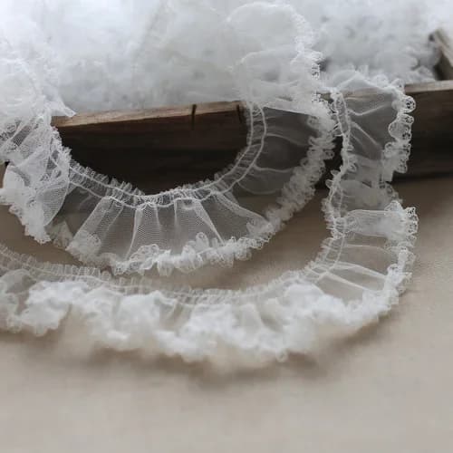 Tissu en dentelle plissée à volants blancs de 2M, maille brodée, pour bricolage, vêtements de mariag
