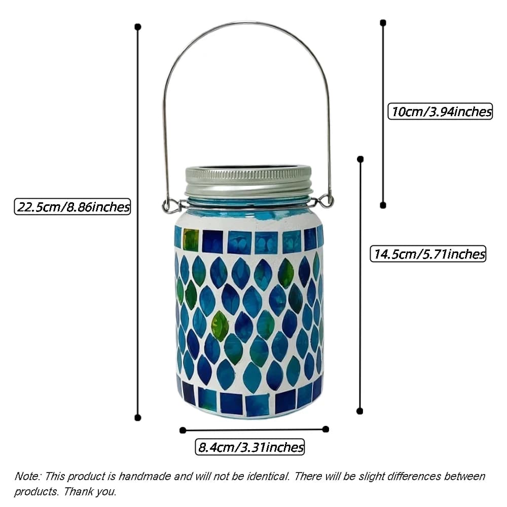 Lampe solaire suspendue bohème en mosaïque, lumière de cour solaire en verre dégradé bleu-vert, lumi