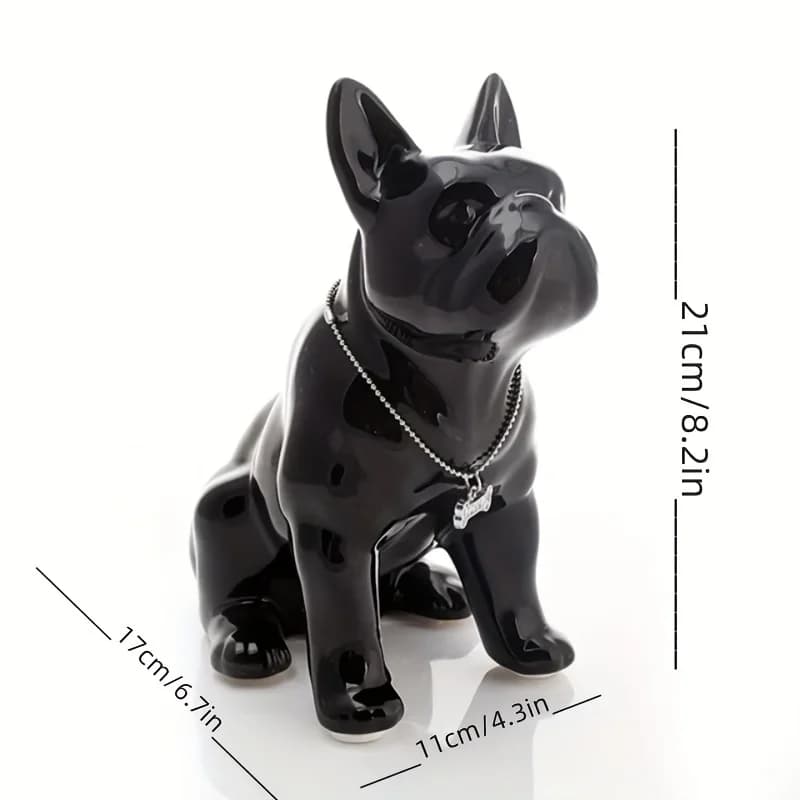 Statue de bouledogue français assis, Sculpture d'animal de chien en résine avec collier en argent, T