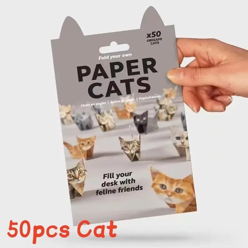 Kit de papier origami pour chat DIY amusant, 50 feuilles, figurines d'animaux pliables faites à la m