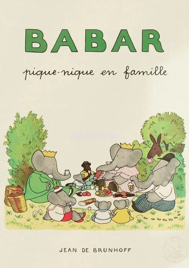 Dessin animé éléphant Babar famille voiture mignon Yoga Anime affiche et impressions, impression sur