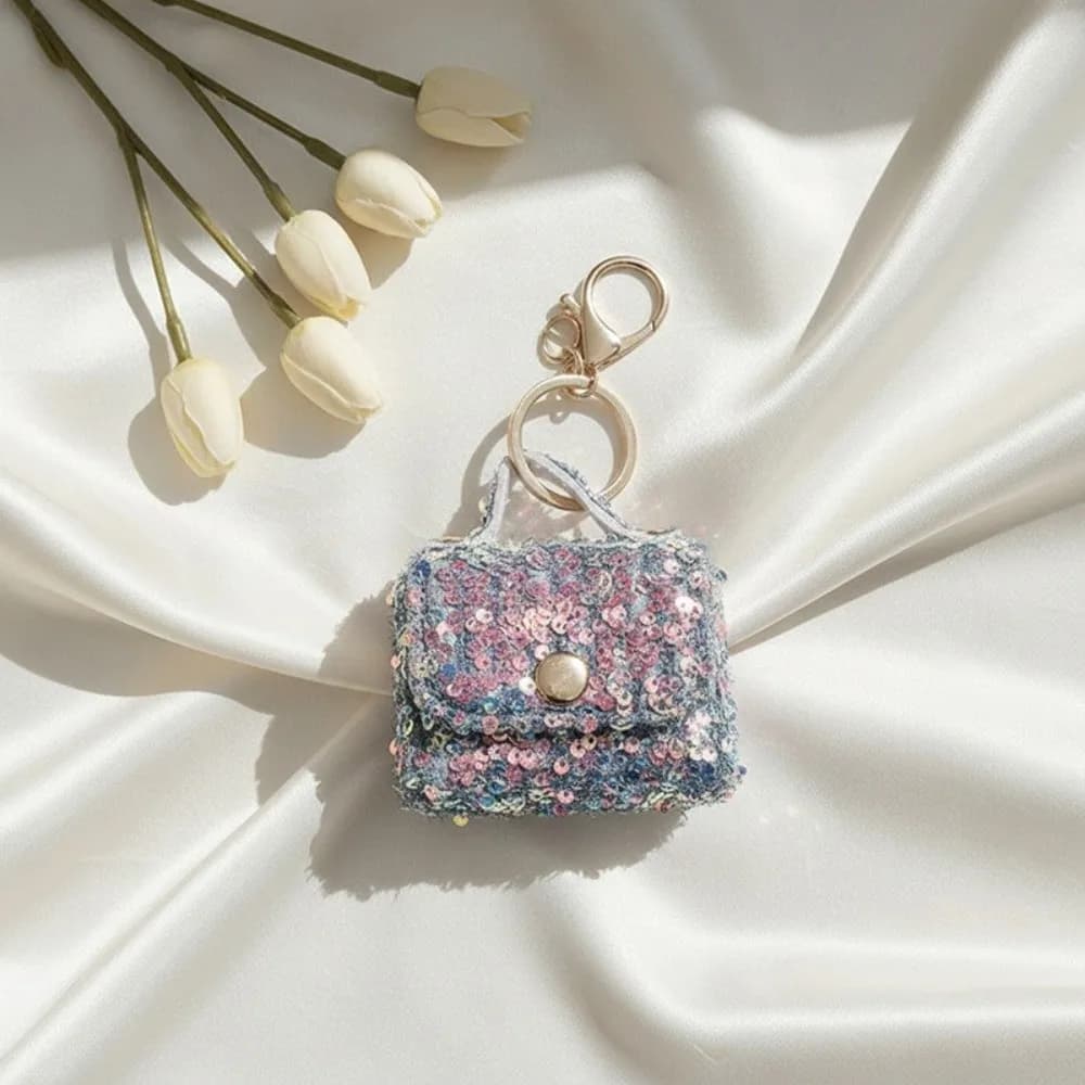 Étui pour écouteurs mini à paillettes tendance avec porte-clés, porte-monnaie DIY, petit sac, access
