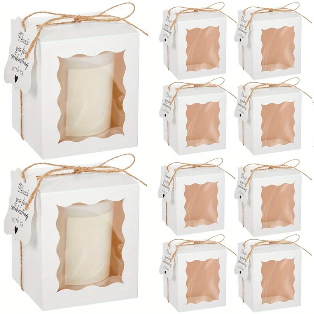 Coffrets cadeaux à bougies avec fenêtre transparente, fournitures d'emballage avec étiquettes et fic