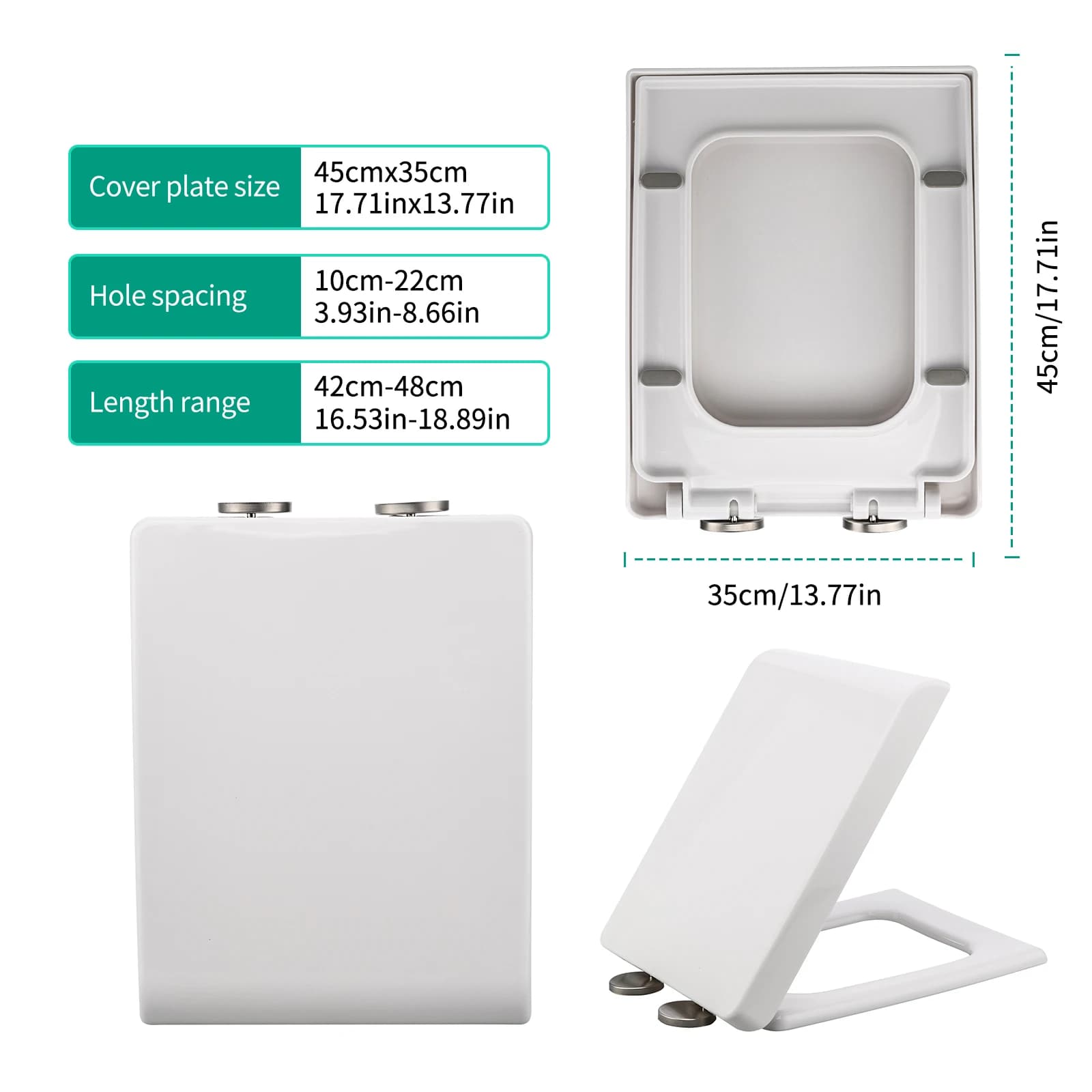 Siège de toilette carré à fermeture douce, antibactérien, hygiénique, couvercle de toilette amovible