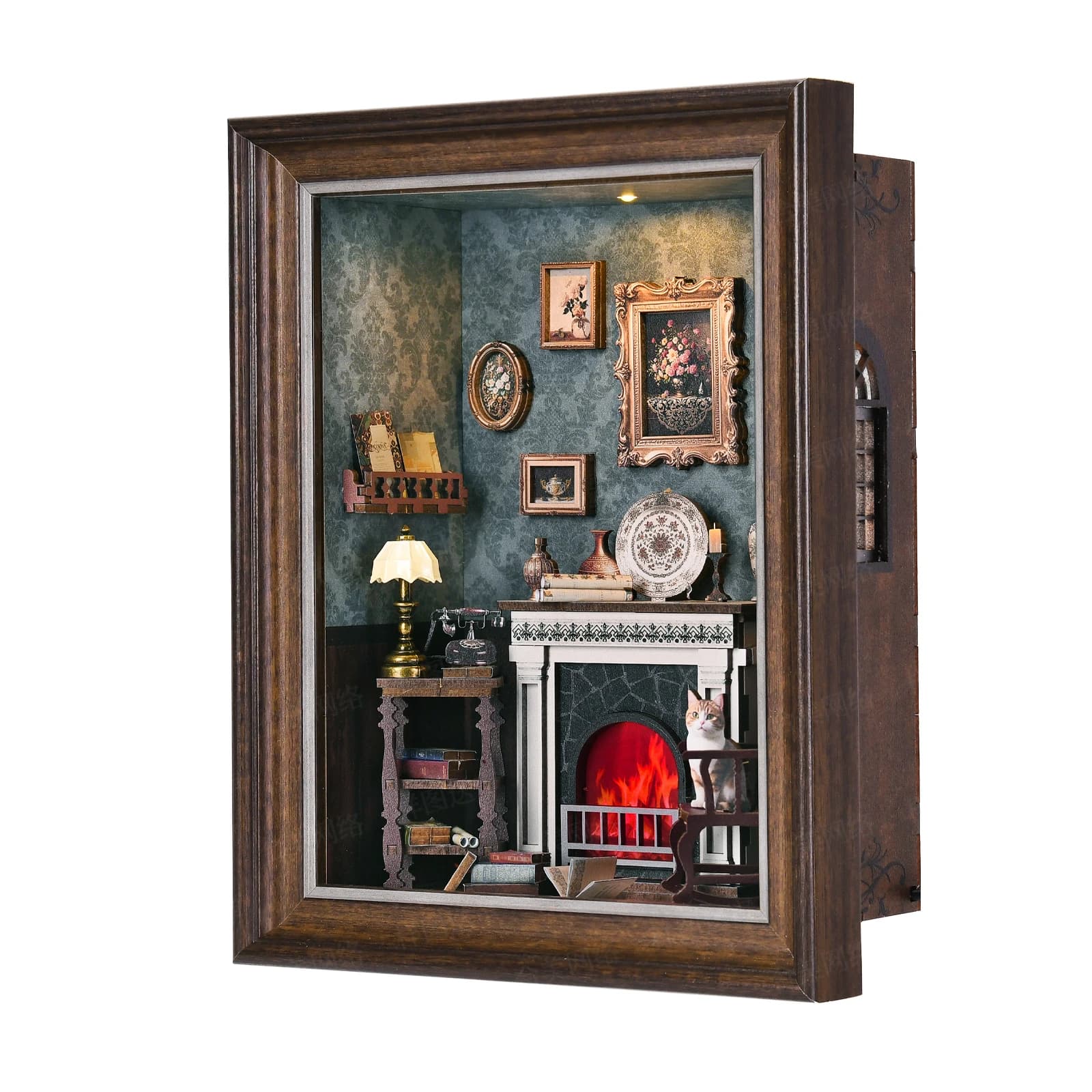 Kit de coin livre, cheminée, bricolage, Puzzle 3D en bois, cadre Photo, ornement, étagère, maison de