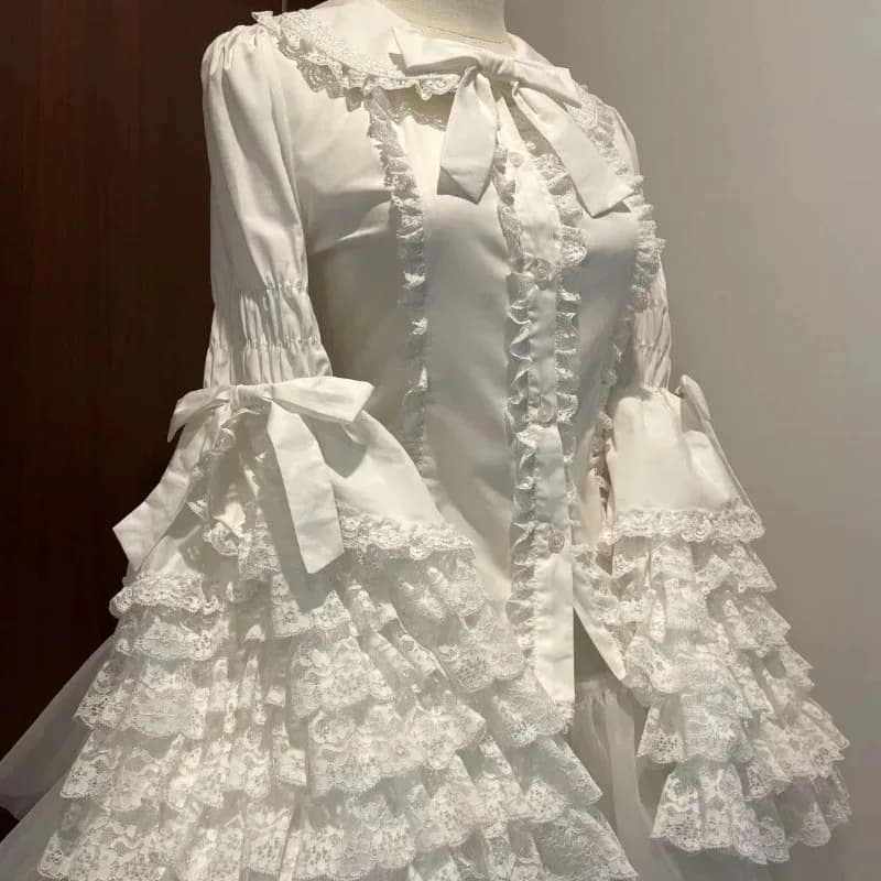 Lolita dentelle Blouse chemise douce femmes diplômé mignon à volants Kawaii hauts couche cloche manc