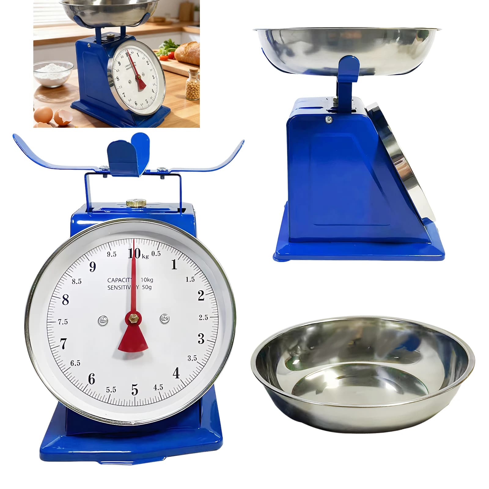 Balance Vintage en acier inoxydable de 10Kg, avec plateau amovible, balance de cuisine mécanique Vin