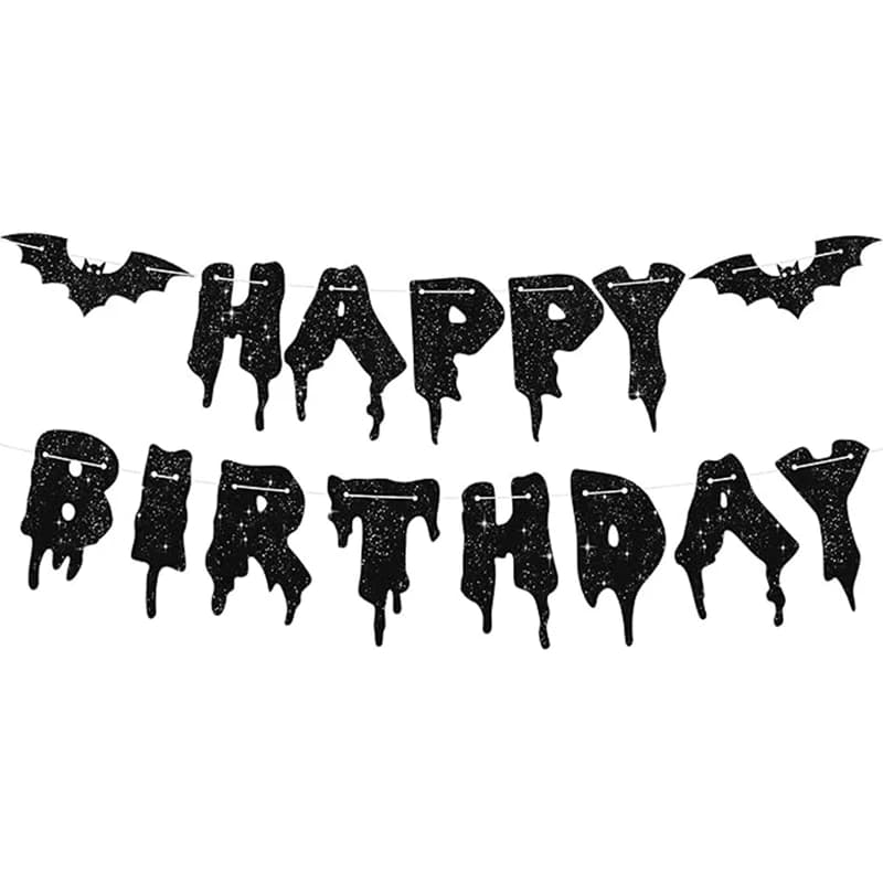 Bannière en papier à paillettes joyeux Halloween, guirlande suspendue de chauve-souris noire, décora