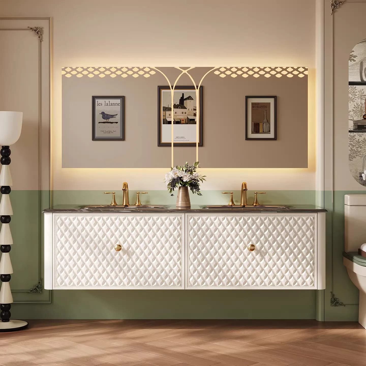 Meuble-lavabo de salle de bain en bois de chêne avec lavabo et évier intégrés pour une décoration mo