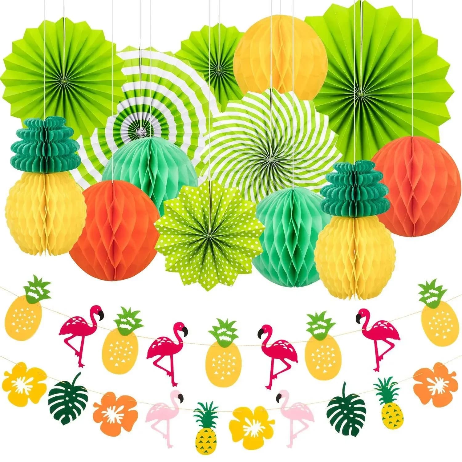 Décorations de fête hawaïenne non tissées, flamant rose, tortue, cuir chevelu, bannière, ananas, bou