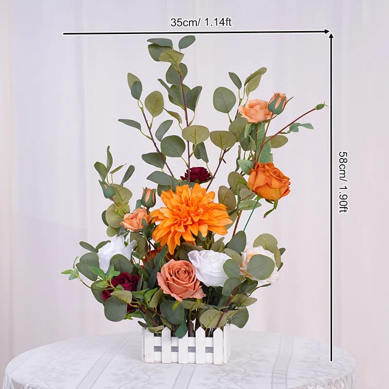Série de couleurs d'automne avec clôture verte, avec fenêtre à fleurs, accessoires d'arrangement Flo