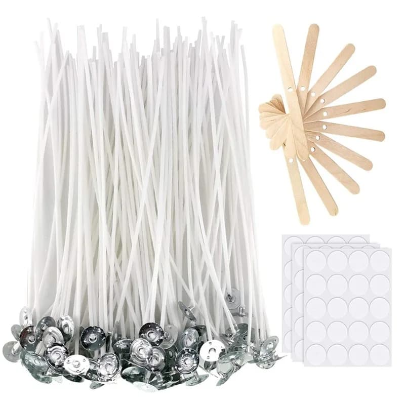 100 mèches de bougies en coton de 15 cm avec 30 autocollants et 10 outils de centrage, kit complet d