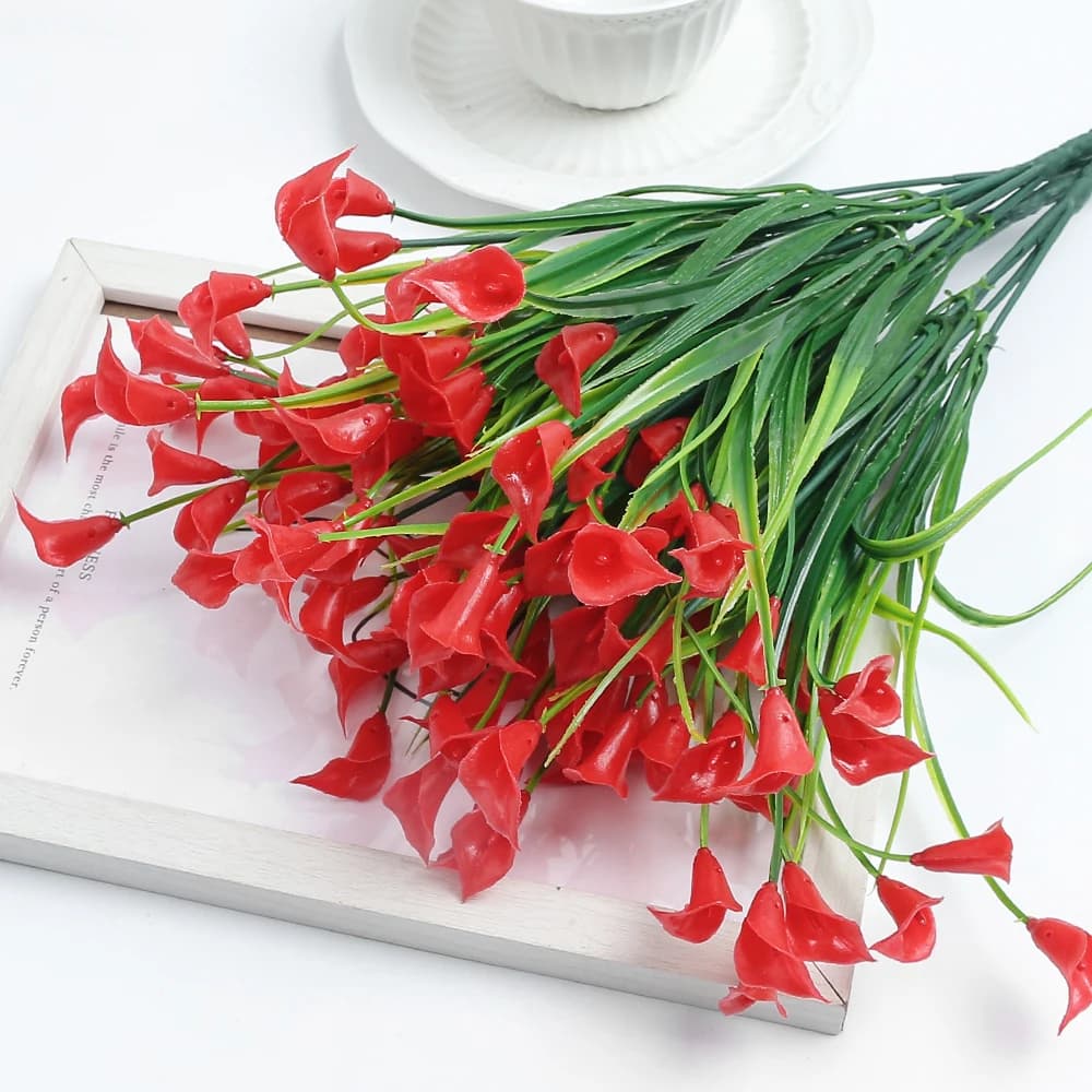 Bouquet de lys calla artificiels en plastique de 33 cm, fleurs artificielles pour la décoration de l