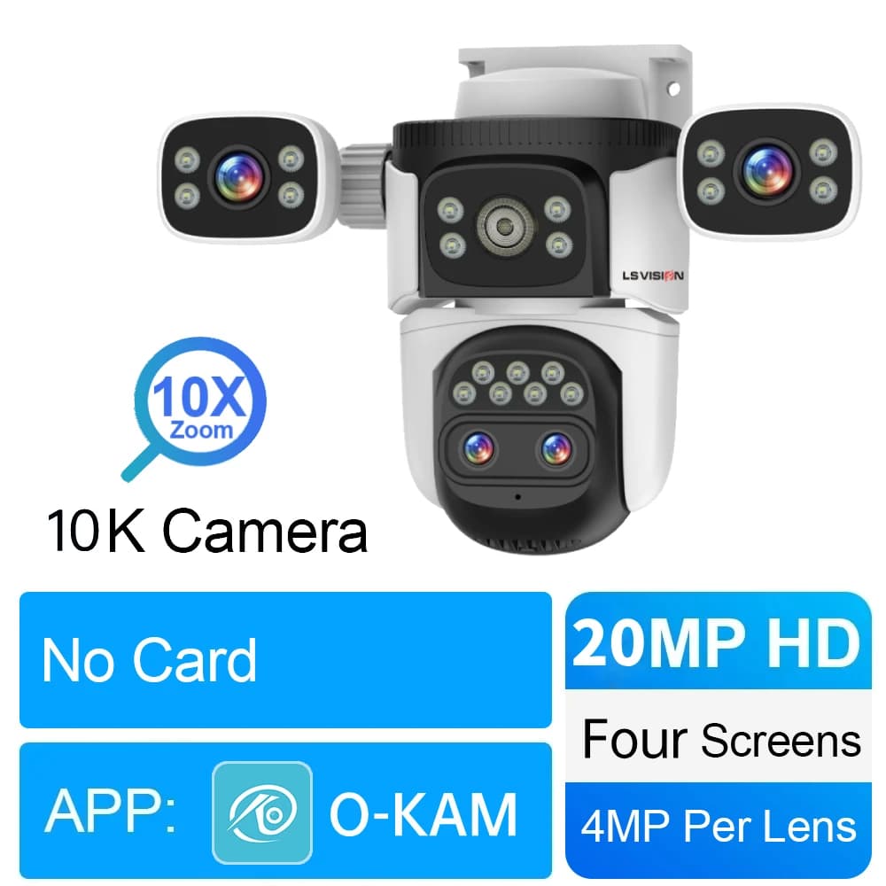 LS VISION 10K UHD caméra IP WIFI extérieure 10X Zoom quatre objectifs 360 PTZ caméra de sécurité dét