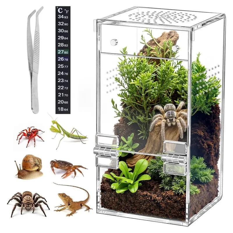 [A93Z!】 Terrarium pour reptiles en acrylique 360 ° Structure transparente, facile à assembler et s
