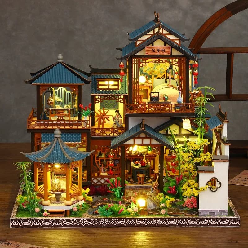 Kit miniature de pavillon d'orchidées élégant, bricolage, modèle de coin de livre 3D fabriqué à la m